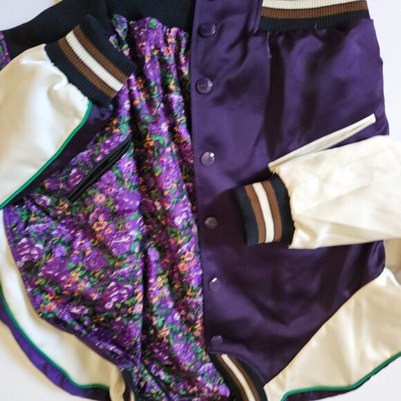 Coach XS Purple Reversible Satin Varsity Bomber Jacket Coat - Picture 2 of 5